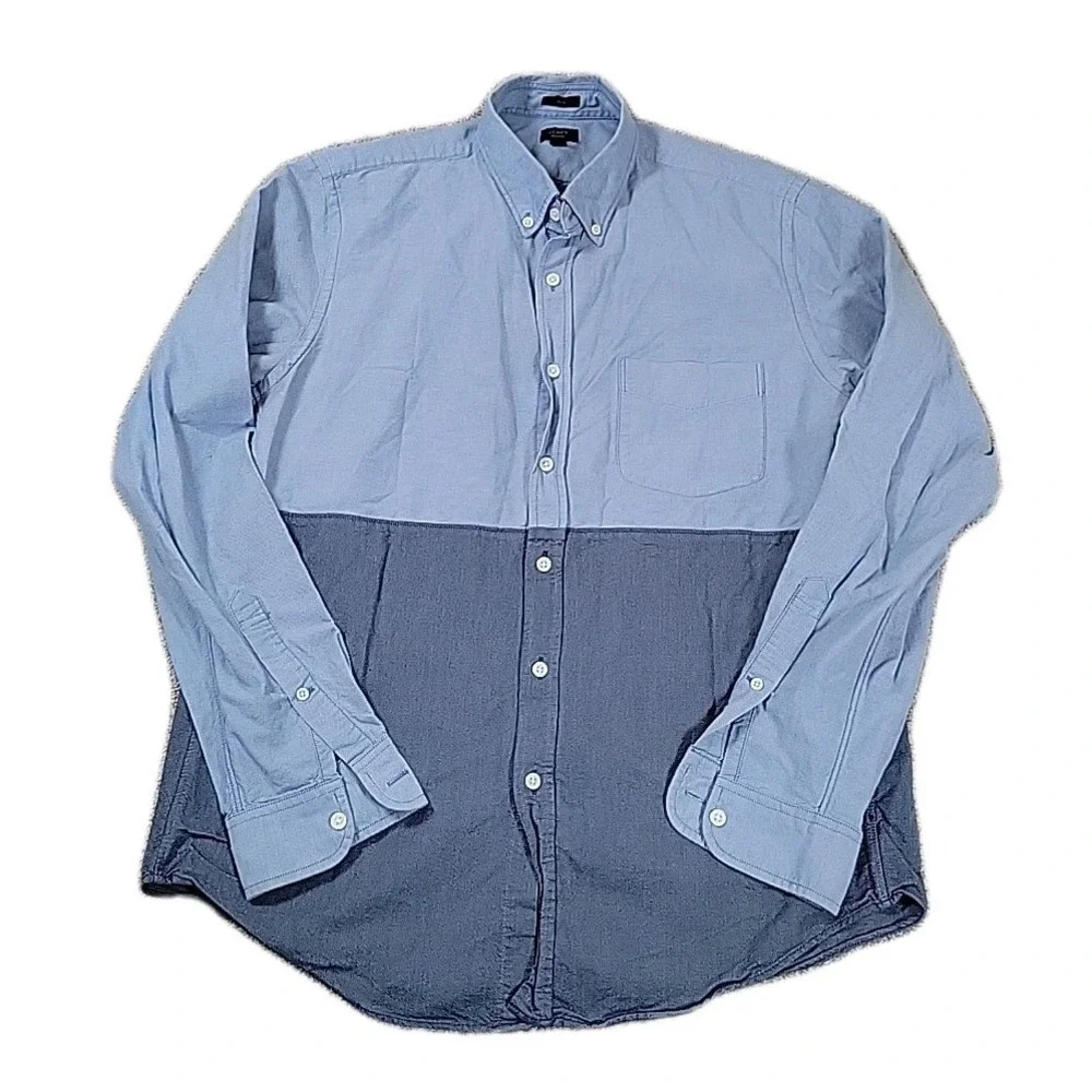 J Crew Shirt Mens L Blue Oxford Long Sleeve Slim Fit Preppy Button Up COLORBLOCK